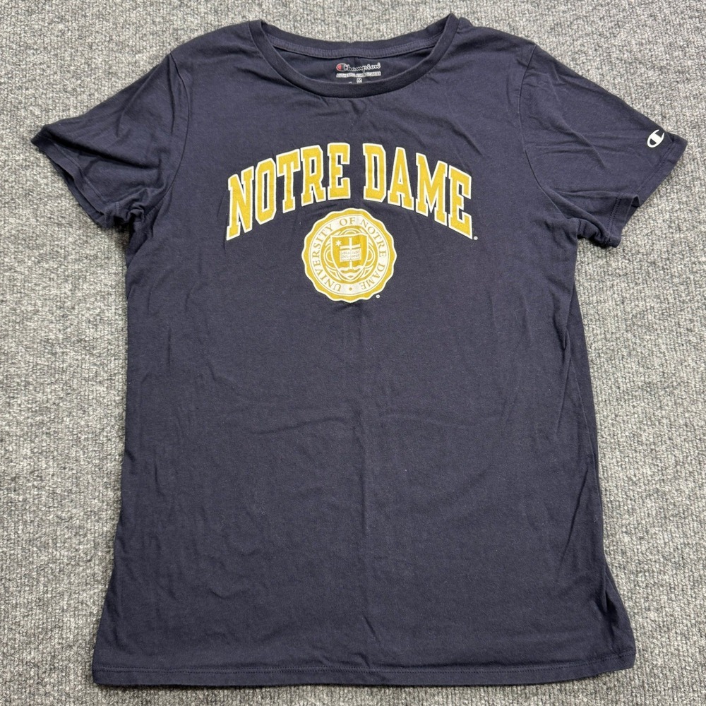 Notre Dame Champion T Shirt Womens M Blue Fighting Irish NCAA College Tee